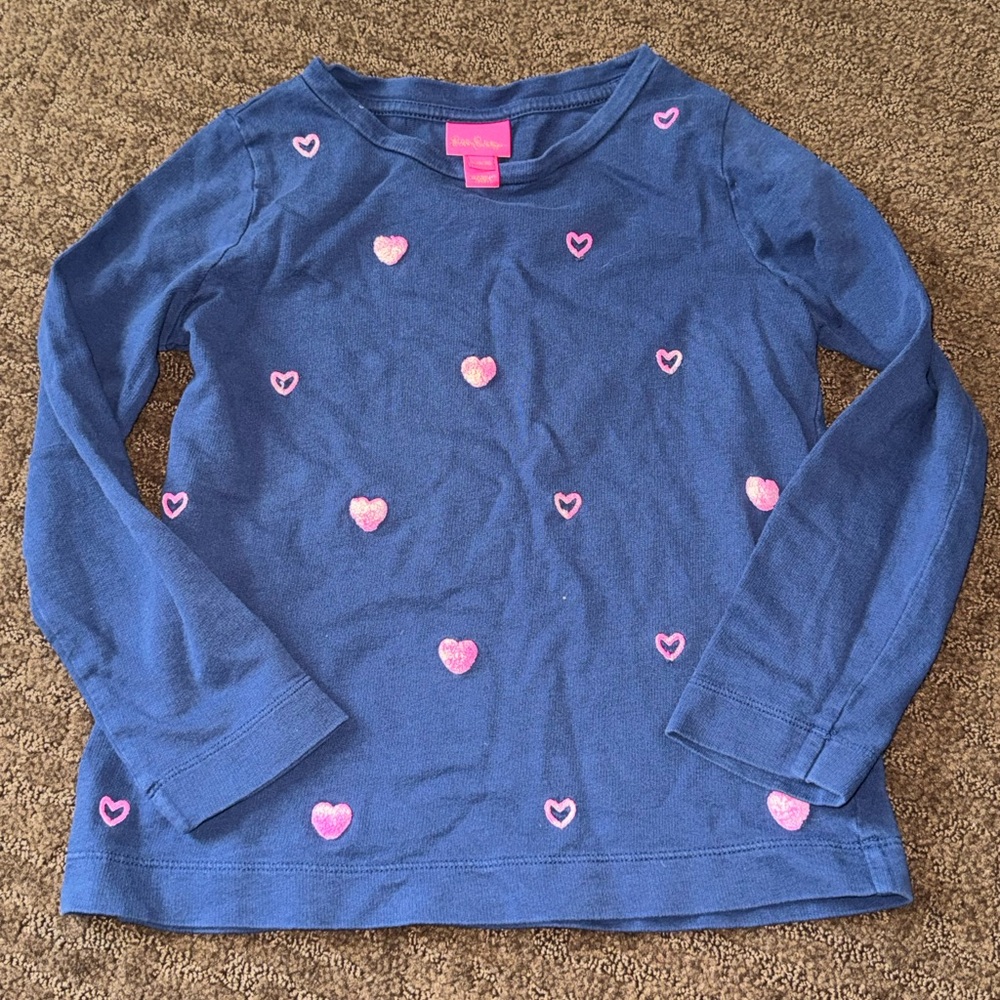 Lilly Pulitzer kids navy top with pink hearts size large